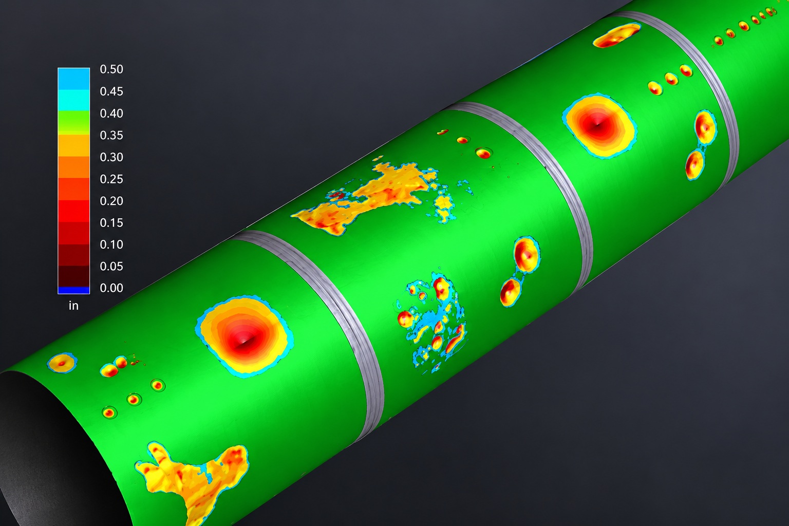 Creaform 3D scanning visualization of pipeline corrosion and surface geometry